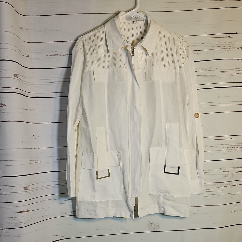 IPEKYYOL White Perforated Utility Jacket Women's Size 6 Zip Front Casual